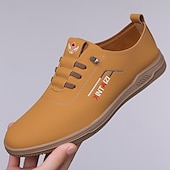 billiga Tillfällig-Herr Sneakers Ledigt PU Läder Andningsfunktion Bekväm Halksäker Snörning Svart Gul Brun Vår Höst
