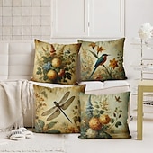 preiswerte Blumen- und Pflanzenstil-Vintage Pastoral Dekorative Kissenbezüge 4PC Weicher quadratischer Sofakissenbezug Kissenbezug für Schlafzimmer Wohnzimmer Sofa Stuhl