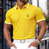 preiswerte Klassisches Poloshirt für Herren-Herren Baumwoll-Poloshirt Golf Poloshirts Lässig Geschäft Gerippter Polokragen Klassisch Kurzarm Basic Modern Einfarbig Knöpfe Logo Frühling &amp; Sommer Normale Passform Dunkelrot Gelb Hellblau Grau