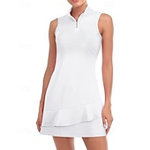 economico Abbigliamento Tennis da donna-US Open Per donna Abito da tennis con pantaloncini e reggiseno incorporati Abito sportivo Senza Maniche Pieghettato Traspirante Tennis Golf Pickleball Collo con zip Tinta unita Vestito Tank Back Nero