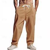 economico Classico-Per uomo Pantaloni di Lino Pantaloni Pantaloni Estivi Pantaloni da Spiaggia Tasca Coulisse Elastico in vita Semplice Comodità Traspirante Vacanza Quotidiano Ferie Hawaiano Boho Nero Bianco