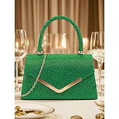cheap Clutches &amp; Evening Bags-Women&#039;s Glitter Evening Clutch Bag with Chain Strap – Elegant Structured Top Handle Purse for Weddings, Cocktail Parties and Formal Events