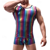 preiswerte Oberteile-Retro Vintage 1980er Tanktop Unterhemd Disco Lack-Latex glänzend Metallisch Regenbogen Herren Halloween Karneval Pride Parade Pride-Monat Erwachsene Weste Ganzjahres