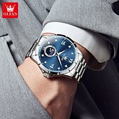 olcso Quartz órák-olevs 2956 férfi karóra luxusmárka kvarc óra divat eredeti nagy számlapú automatikus dátum vízálló holdfázis férfi karóra