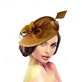 abordables Fascinators-Coiffe Lin Chapeau Fedora Mariage Soirée Fête du thé Course de Chevaux Cocktail ancien Mignon Simple Avec Plume Casque Couvre-chef