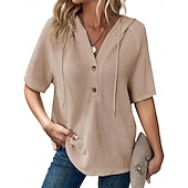 economico Top Semplici da Donna-Per donna Blusa Semplice Essenziale Moderno Manica Corta Scollo a V Top Regolari Quotidiano Bottoni Nero Bianco Rosa Rosso Blu marino Estate