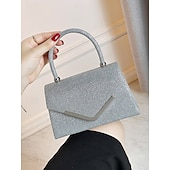 cheap Clutches &amp; Evening Bags-Women&#039;s Glitter Evening Clutch Bag with Chain Strap – Elegant Structured Top Handle Purse for Weddings, Cocktail Parties and Formal Events