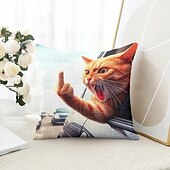 baratos estilo animal-Capa de Almofadas Decorativas com Animais Engraçados Gato 1PC Capa de Almofada Quadrada Macia para Sofá de Quarto Sala de Estar