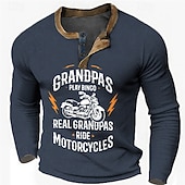 cheap Funny-Men's Long Sleeve Henley T-Shirt: "Real Grandpas Ride Motorcycles" Biker Lifestyle Graphic Tee Gift