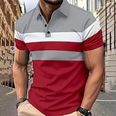 billiga Klassisk pikétröja för män-Multipack 3 par Herr Kavajslag Kort ärm Grå + röd + blå Knapp upp Polos Golftröja Golf pikétröjor Lappverk Färgblock Semester Dagliga kläder Polyester Sommar