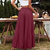abordables Pantalon uni en coton et lin-Femmes Pantalon en coton et lin Slacks Mode Longueur complète Naturel Uni Taille Élastique Extérieur Confortable Décontracté Quotidien Week-end Magenta foncé Vin Bleu marine Bleu ciel clair Été Coupe