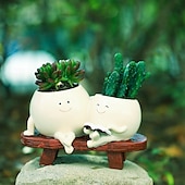 お買い得  花瓶＆バスケット-プランターポット樹脂製多肉植物置物、母と娘の読書デザイン、クリエイティブな家庭菜園の装飾、かわいいミニ植木鉢、屋内屋外多肉植物プランター装飾
