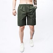 baratos Clássico-Homens Bermuda Cargo Calção Shorts de verão Com Cordão Cintura elástica Bolso multi Número Conforto Vestível Comprimento do joelho Ao ar livre Esporte Diário Moda Casual Preto Cáqui