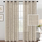 cheap Curtains &amp; Drapes-Linen Curtains Linen Looking Curtains for Living Room Burlap Linen Textured Light Filtering Nickel Grommet Curtains Bedroom Curtains 2 Panel Sets Privacy Added