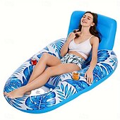 お買い得  屋外活動-大人用インフレータブルフローティングプールチェア1個、カップホルダーと背もたれ付き、スイミングプール、ビーチ、湖、パーティー用のフローティングラフトチェア