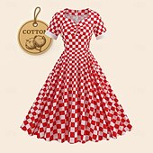 levne Šaty-Retro 50. léta Rockabilly Houpací šaty Flare šaty Kostkovaný Dámské předvečer Všech svatých Plesová maškaráda Na den loučení se svobodou nevěsty Dospělí Šaty Šaty pro návrat domů