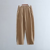 baratos Calça de linho de algodão simples-Mulheres Calças de linho de algodão Calças Roupa de rua Casual Comprimento total Natural Tecido Bolsos Cintura elástica Confortável Rua Para Noite Adamascado Preto Branco Amarelo Verão Normal