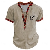 preiswerte Ethnischer Stil-Herren Grafik Stammes Henley Hemd Kurzarm 3D-Druck Mode Designer Basic Täglich Sommer Hellblau Schwarz Grün Khaki Henley Henley T-Shirt