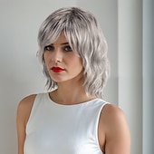 Χαμηλού Κόστους Συνθετικές Trendy Περούκες-Συνθετικές Περούκες Σγουρά Μικρές τοποθεσίες Ασύμμετρο κούρεμα Βαθιά διαίρεση Μηχανοποίητο Περούκα 16 χιλ Α&#039;1 Συνθετικά μαλλιά Ανδρικά Στη μέση Απίθανο Άνετο Ασημί