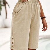 cheap Cotton Linen Shorts-Women&#039;s Cotton Linen Shorts Shorts Crop Streetwear Casual Knee Length Natural Plain Pocket Elastic Waist Outdoor Comfortable Outdoor Going out Light Sky Blue Black White Dark navy Summer Regular Fit