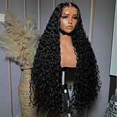 economico Parrucche lace front capelli veri-Capelli umani 5x5 Chiusura 13x4 Fronte in Pizzo Parrucca Riga Libera Capelli brasiliani Onda d&#039;acqua Nero Parrucca 130% 150% Densità dei capelli con Capelli di Bambino 100% Vergine Senza Colla
