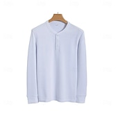 baratos Camisetas e Regatas Elite Masculinas-Homens Camiseta Manga Longa Cor Única Neutra Diário Casual Abotoar Henley Escola Casa Trabalho Todas as Estações Verde Escuro Cinzento Escuro Preto Camiseta Henley
