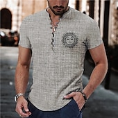 voordelige Etnisch patroon-Voor heren Zon Overhemd Overhemd met knopen Korte mouw Vintage Modieus Streetwear Buiten Casual Dagelijks Lente zomer Opstaand Afdrukken blauw Paars Groen Khaki Grijs