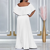 abordables Mariage Décontracté / de Jour-Robe A-Line robes de quinceanera élégante robe mariage invitée de mariage longueur sol manches courtes épaules dénudées polyester sans dos avec plis