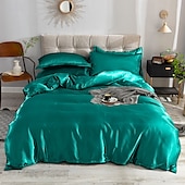 cheap Sheets &amp; Pillowcase-Pure Color Washed Silk Ice Silk Satin Simulated Silk Four-piece Set Summer Home Textile Bedding