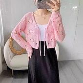 preiswerte Spitzenoberteile-Damen Hemd Bluse Einfach Lässig Langarm V Ausschnitt Crop Tops Täglich Ferien Ausschnitt Rosa Purpur Beige Leicht Blau Sommer