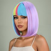 お買い得  カーニバルウィッグ-人工毛ウィッグ ストレート ナチュラルストレート レイヤード・ヘアカット ニートバング 機械製 かつら 12 インチ A1 合成 女性用 ソフト クラシック カラーグラデーション 多色