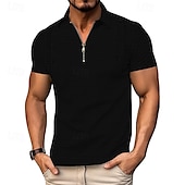 levne Dovolená-Pánské Polo na čtvrt zip Golfová košile Denní Dovolená Čtvrtletní zip Krátký rukáv Módní Základní Bez vzoru Žakár Léto Běžný Černá Bílá Námořnická modř Nebeská modř Khaki Šedá Polo na čtvrt zip
