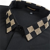 preiswerte Button-Down-Hemden für Herren-Herren Hemd Kleidhemd Knopfhemd Einfach Hochzeit Täglich Schwarz Weiß Langarm Umlegekragen Frühling &amp; Herbst Bekleidung Patchwork