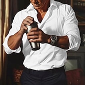 economico Camicie di lino-Per uomo Camicia in cotone e lino Semplice Vacanza Nero Bianco Rosa Grigio Manica Lunga Bavero Estate Primavera Abbigliamento