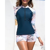 preiswerte Hautausschlagswächter-Damen Rash Guard Badeanzug UV-Sonnenschutz UPF50+ Leicht Langarm Spandex Bademode Badeanzug Frontreißverschluss Schwimmen Surfen Strand Wassersport Blumenmuster Sommer Frühling Herbst