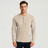 baratos Camisetas e Regatas Elite Masculinas-Homens Camiseta Manga Longa Cor Única Neutra Diário Casual Abotoar Henley Escola Casa Trabalho Todas as Estações Verde Escuro Cinzento Escuro Preto Camiseta Henley