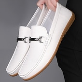 cheap Men&#039;s Slip-ons &amp; Loafers-Men&#039;s White Loafers with Silver Accents, Lightweight Casual Shoes, Ideal for Everyday Wear and Vacation Getaways