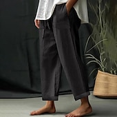 cheap Plain Cotton Linen Pant-Women&#039;s EU / US Size Beach Shorts Comfort Full Length Natural Solid Color Casual Daily Deep Green Dark Brown Black 3# White Spring, Fall, Winter, Summer Loose Fit