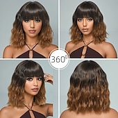 levne Syntetické trendy paruky-Syntetické paruky Kudrny Loose Curl Asymentrický střih Elegantní ofina na stroji Paruka 16&quot; A1 Umělé vlasy Dámské Roztomilý Klasické Pohodlné Tmavě hnědá