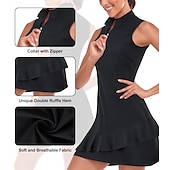economico Abbigliamento Tennis da donna-US Open Per donna Abito da tennis con pantaloncini e reggiseno incorporati Abito sportivo Senza Maniche Pieghettato Traspirante Tennis Golf Pickleball Collo con zip Tinta unita Vestito Tank Back Nero