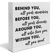 preiswerte Abschlusszeit-Abschluss Spruch Holzbox Schild Deko Schreibtischschild positiv hinter Dir all deine Erinnerungen Holzbox Blockschild rustikal Home Regal Wanddekoration Grad Geschenk