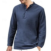 economico camicie casual da uomo-Per uomo Camicia Camicia Estiva Camicia casual Camicia da Spiaggia Camicia con Bottoni Nero Bianco Rosa Verde Blu Manica Lunga Semplice Henley Ferie Casual Quotidiano Bottonato Abbigliamento