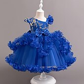preiswerte Partykleider-Kinder Mädchen Partykleid Einfarbig Ärmellos Leistung Besonderer Anlass Prinzessin Süß Polyester Partykleid Sommer Frühling Kinder Hellgrün Blau