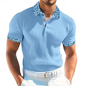 baratos Polo Clássico Masculino-Homens Top de malha canelada camisa muscular Trabalho Casual Lapela gola pólo com nervuras Manga Curta Básico Moderno Bloco de cor Botões Tricotado Verão Primavera Verão Fino Branco Vinho Azul