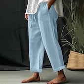 cheap Plain Cotton Linen Pant-Women&#039;s EU / US Size Beach Shorts Comfort Full Length Natural Solid Color Casual Daily Deep Green Dark Brown Black 3# White Spring, Fall, Winter, Summer Loose Fit