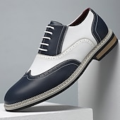abordables Officiel-Chaussures richelieu pour homme en similicuir blanc et beige avec des touches de bleu – Chaussures de bal tendance pour hommes élégants