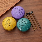 baratos Presentes-Tambor de chuva para jardim externo com protetores de dedos de 3 polegadas e 6 notas, tambor de língua de aço, mini tambor de mão à prova d&#039;água com protetores de dedos, instrumento musical de