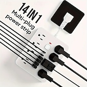 ieftine Aparate de uz casnic-Prelungitor plat 14-in-1 cu 4 prize AC și 6 porturi USB (2 USB-C) – Protecție împotriva suprasarcinii și placă de expansiune a puterii