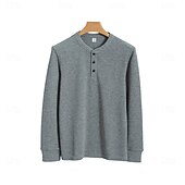 baratos Camisetas e Regatas Elite Masculinas-Homens Camiseta Manga Longa Cor Única Neutra Diário Casual Abotoar Henley Escola Casa Trabalho Todas as Estações Verde Escuro Cinzento Escuro Preto Camiseta Henley