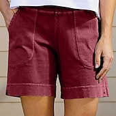 economico Pantaloncini in lino di cotone-Per donna Pantaloncini in cotone e lino Shorts Pantaloni Eleganti Casual Corto Naturale Semplice Tasca Elastico in vita Comodo All&#039;aperto Quotidiano Ferie Vinaccia Grigio Nero Bianco Estate
